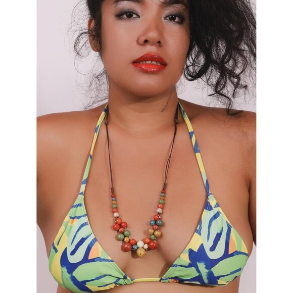 Hippie Boho Colorful Ceramic Round Beads Strand Necklace, Bohemian Fashion State - Picture 7 of 7